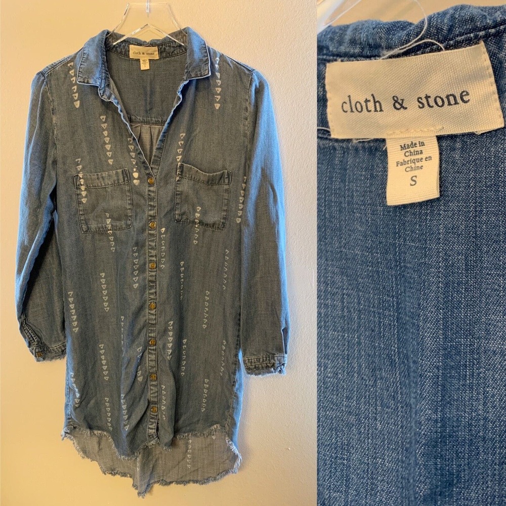 Cloth & Stone Anthropologie Chambray Button Shirt Dress Blue Long Sleeve Small